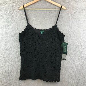 New Lauren Ralph Lauren Black Crochet Lace Camisole Top Womens L